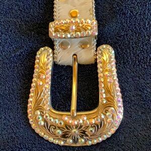 Bb Simon vintage crystal and white pony hair studded belt